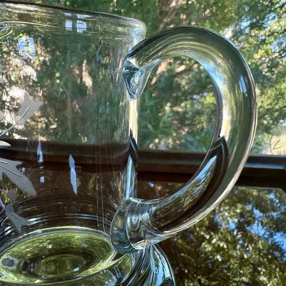 Vintage Etched Glass Creamer Pitcher Floral Clear Glass Cream Server